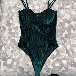 Lulu's Emerald Green Textured Bodysuit